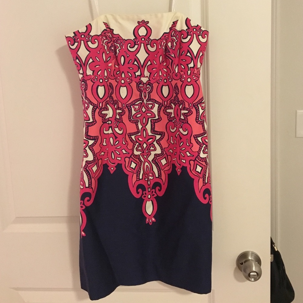 Lilly Pulitzer Navy and Pink Strapless Dress